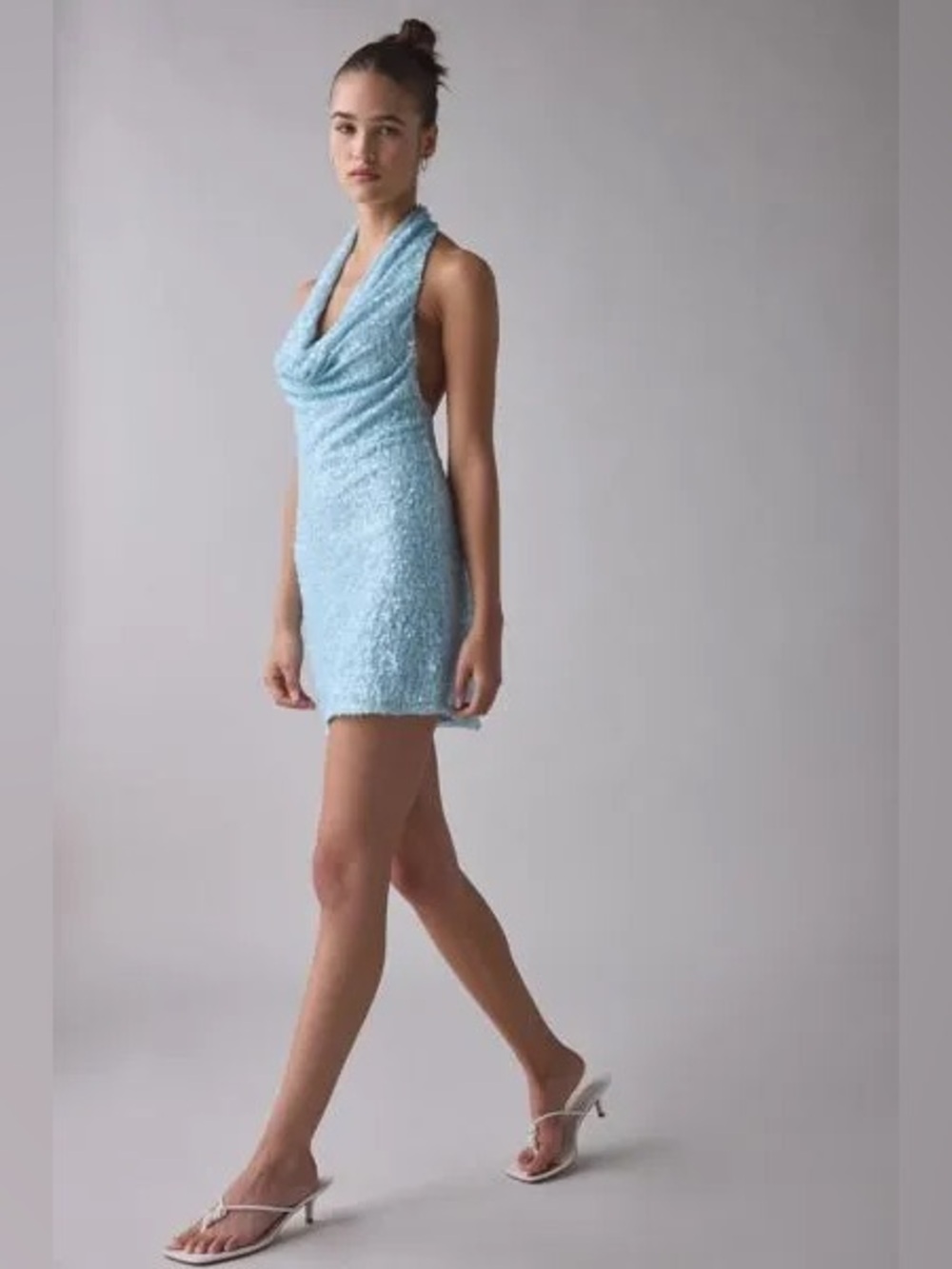 Urban Outfitters Light Blue Halter Cowl Mini Dress